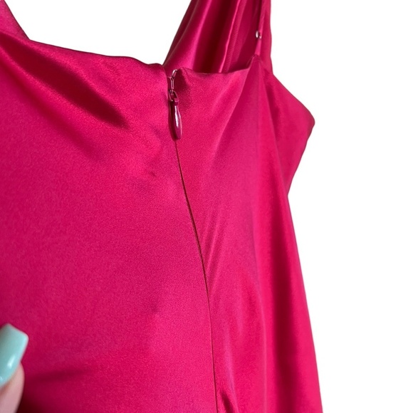 CINQ A SEPT | Emilia Silk Midi Dress Ruched Red Slip Embellished Asymmetric - Picture 5 of 9